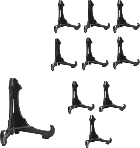 Black Easel Set of 10 - Plastic Folding Display Stands with Adjustable Locking Bar, 5" H