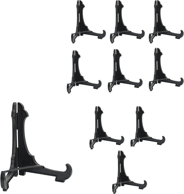 Black Easel Set of 10 - Plastic Folding Display Stands with Adjustable Locking Bar, 5" H