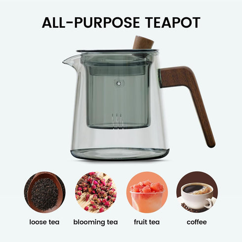 Glass Teapot with Removable Glass Infuser, 17oz/500ml Teapot Kettle for Blooming and Loose Leaf Tea Maker