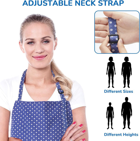 Aprons for Women, Adjustable Floral Cotton Kitchen Apron with 2 Pockets for Cooking, Baking, Chef, Artist (Blue Floral)