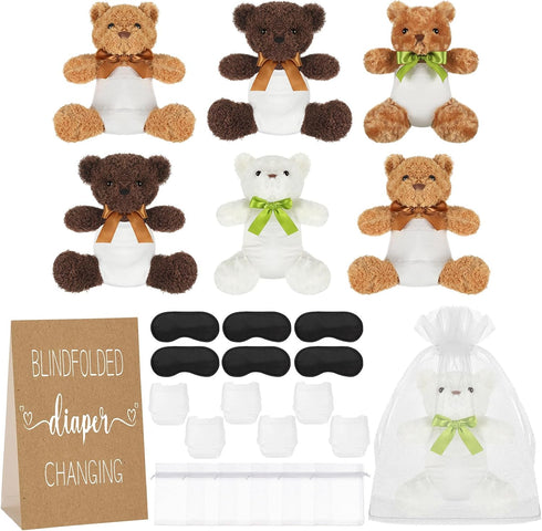 Chicingyou 6 Set Bear Blindfolded Diaper Changing Baby Shower Games with Blindfold