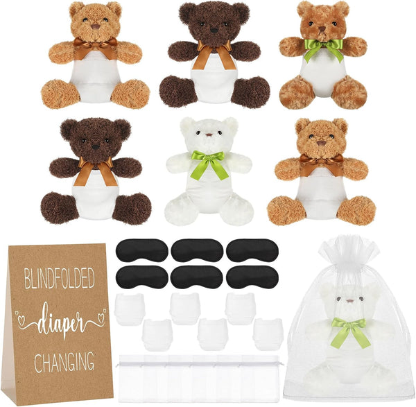 Chicingyou 6 Set Bear Blindfolded Diaper Changing Baby Shower Games with Blindfold