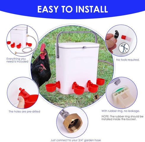 4 (2 Automatic Chicken Waterer with Float Valve Kit Hose Attachment and Poultry Water Cups, Duck Chicken Water Feeder