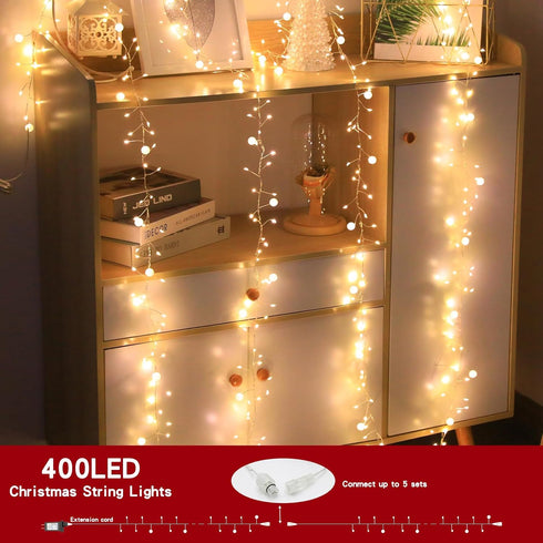 NEOLITHX 26FT 400LED Copper Wire Firecracker Christmas Fairy Lights, Connectable Twinkle Plug in Fairy String Lights