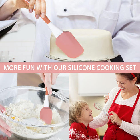 Silicone Kitchen Cooking Utensils Set Heat Resistant, 5 Pcs Silicone Spatula Set for Baking Cooking Mixing, Silicone Cooking Utensils Set for Nonstick Cookware, Dishwasher Safe (Pink) by XoYoZo