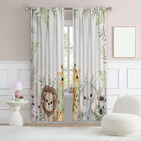 SGLyuliang 52x84 Inches, 75% Nursery Curtains Jungle Safari Theme with Giraffe Print, Kids Room Classroom Decor