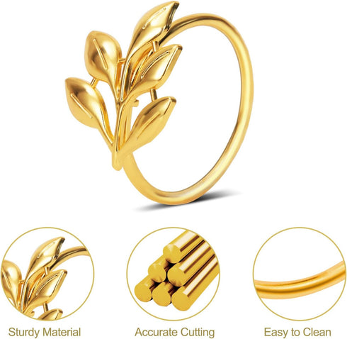 KPOSIYA Set of 20 Gold Leaf Napkin Rings, Metal Table Napkin Holders for Parties & Everyday Use