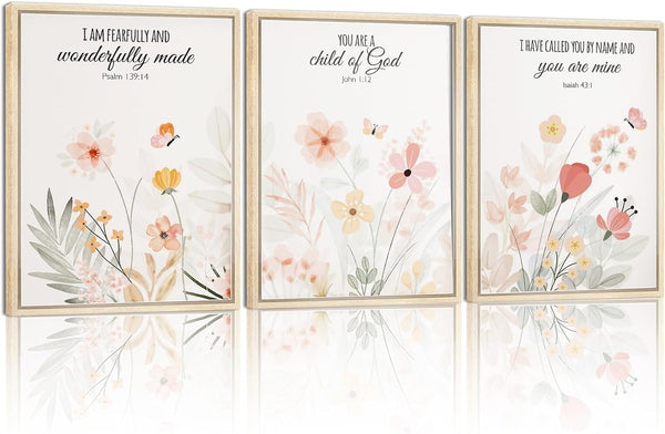3pcs Framed Floral Wall Art Pieces, Christian Art, Bohemian Wall Decorations, Inspirational