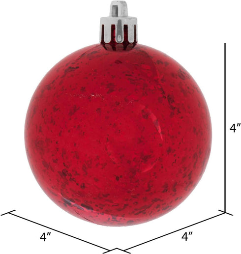 Vickerman 4" Christmas Ornament Ball, Red Shiny Mercury Finish, Shatterproof Plastic, Holiday Tree Decoration, 6 Pack