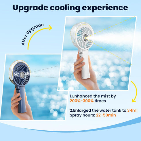 HandFan Portable Misting Fan, Handheld Spray Water Mister, USB Rechargeable Mini Cooling Hand Fans for Summer
