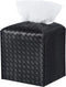 PU Leather Tissue Box Cover, Square Facial Tissue Holder for Bathroom, Vanity Countertop, and Car, Black