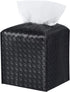 PU Leather Tissue Box Cover, Square Facial Tissue Holder for Bathroom, Vanity Countertop, and Car, Black