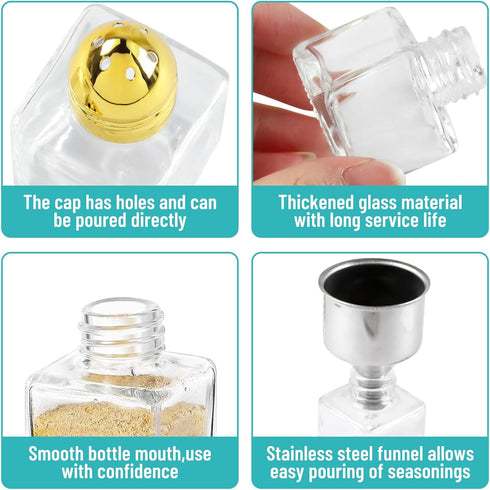 Set of 5 Mini Salt and Pepper Shakers, 0.5 oz Glass Cube Mini Spice Shaker with Funnel for Wedding, Party, Home, Kitchen