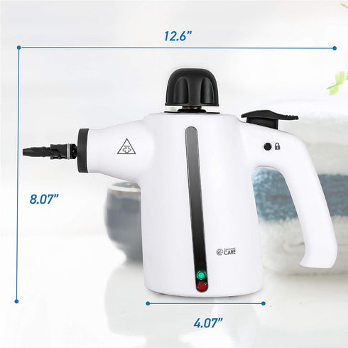 Handheld Steam Cleaner, 9-Piece Accessory Set, White, for Cleaning Couch, Carpet, and Upholstery