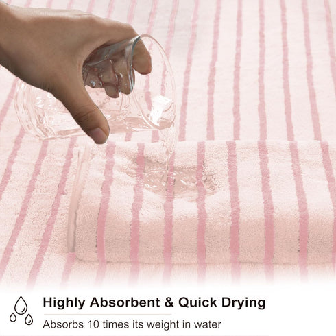8 Set Sheet-2 Towels,2 Towels,4 Oliven Pcs Pink Cabana Stripe Large Bath Towels Oversized Bath Bathroom Hand Washcloths