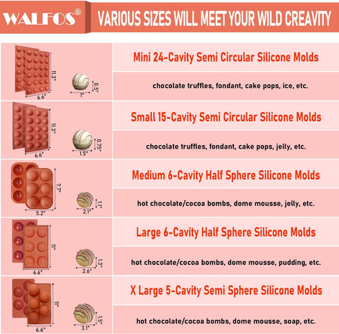 Extra Large 5-Cavity Semi Sphere Silicone Mold, 2 Packs for Chocolate, Cake, Jelly, Dome Mousse Baking