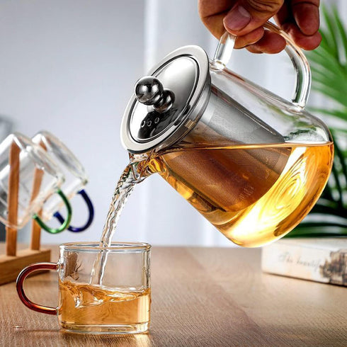 Glass Teapot with Removable Stainless Steel Infuser, Borosilicate Glass Tea Pot for Blooming and Loose Leaf Tea