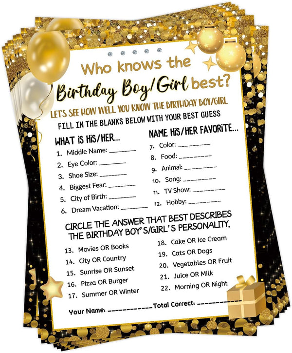 HOMANGA Who Knows The Birthday Boy Girl Best, Birthday Game Cards for