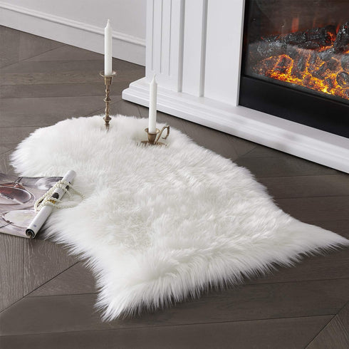 SERISSA Faux Sheepskin Fur Area Rug White Fur Chair Cover Seat Pad