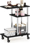 Furinno Turn-N-Tube C Shaped Side Table with Casters, Americano/Stainless Steel