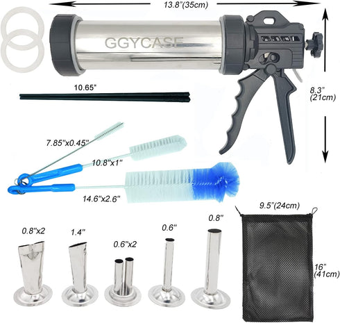 GGYCASE 5 Nozzles 3 Large Capacity Stainless Steel Jerky Gun Kits, Sausage Stuffer Machine, Meat Gun, Beef Jerky Maker