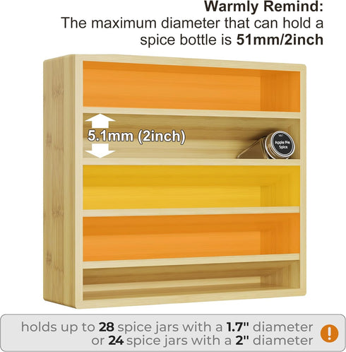 4 Countertop, 13.18 4.13 12.2 inches(Spice Orimade Tier Spice Rack Organizer for Cabinet, Freestanding Bamboo Seasoning