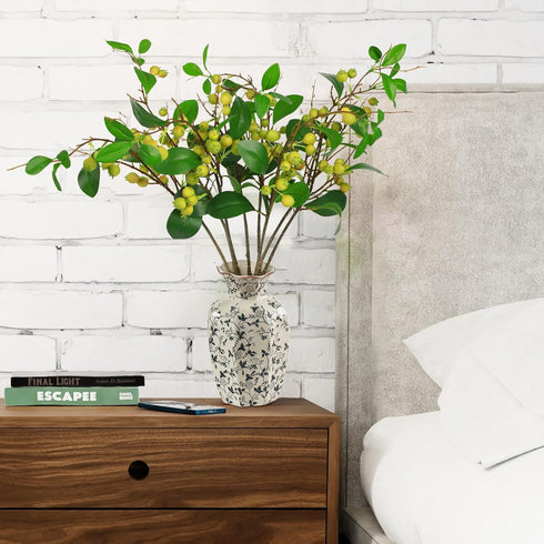 CHIAVE 8 Artificial Plants Simulation Flowers Faux Berries Lifelike Hawthorn Branches for vases- pcs -Light Green
