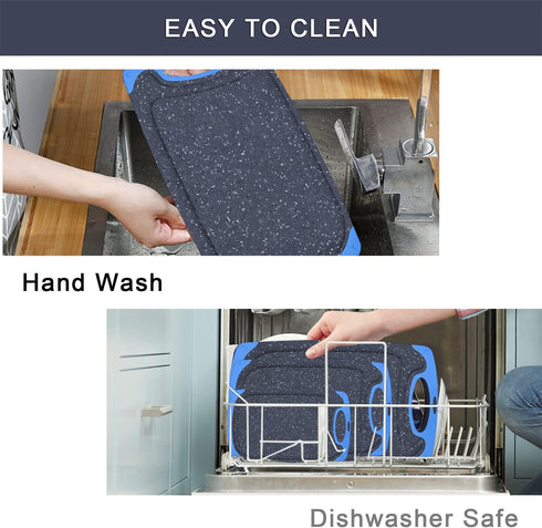 Large-Small Cutting Board Set of 3 - Dishwasher Safe, Juice Groove, Easy Grip Handle, Non-Slip Rubber
