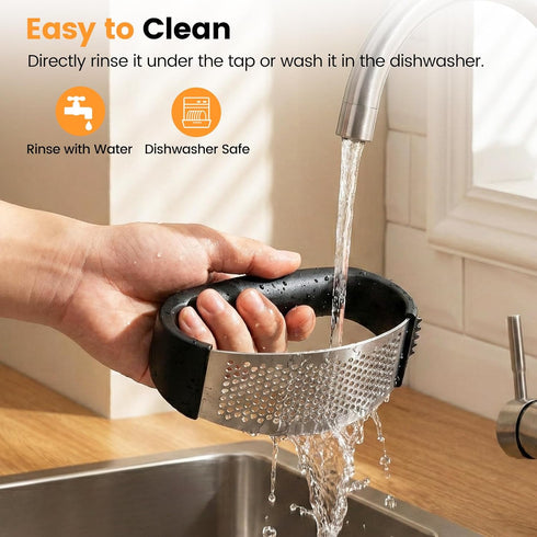 Lesbima Set Garlic Press Rocker with Garlic Peeler & Cleaning Brush,Stainless Steel Garlic Mincer Crusher,Easy Kitchen