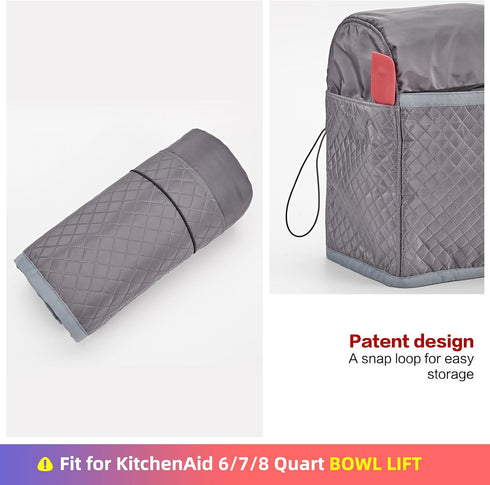 HOMEST Stand Mixer Quilted Dust Cover - Compatible with KitchenAid 6/7/8 Quart Bowl Lift, Grey