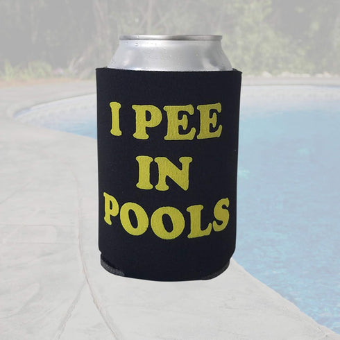 I Pee in Pools - Funny Can Cooler - Multiple Color Variations - Perfect Gag Gift (Black, Neoprene)