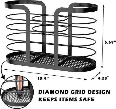YIGII Hair Dryer Holder - Wall Mount Organizer for Bathroom, Adhesive Blow Dryer Holder for Hot Tools, Black