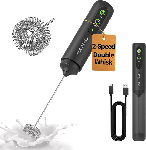 CIRCLE JOY 2-Speed Rechargeable Milk Frother Hanheld, Dual Coil Whisk Head Electric