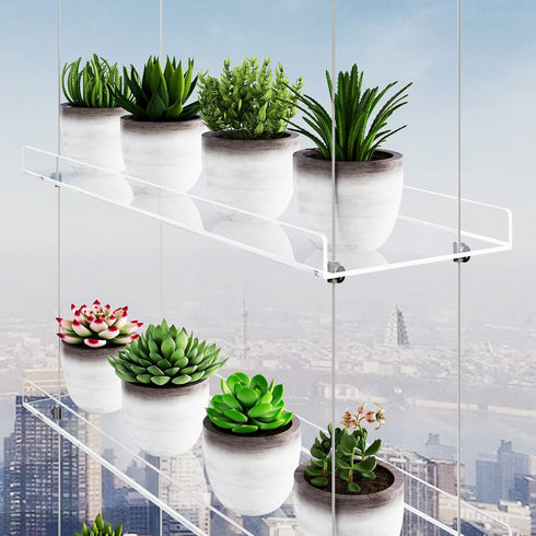 OtNiap 2-Tier 16inch,Indoor Clear Hanging Window Plant Shelves Windows Wall Hanging Plant Stand Flower Display,Flower