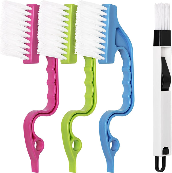 LEOBRO Hand-held Groove Gap Cleaning Tools - Pack of 4 Door Window Track Brushes