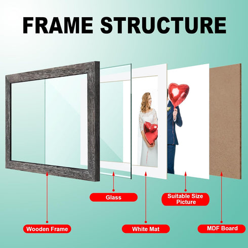 RPJC 8x14 Solid Wood 2 Opening Picture Frames with High Definition Glass, Display 4x6 and 5x7 with Mat or 8x14 Without