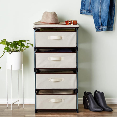 Juvale 4-Tier Tall Closet Dresser with Drawers - Small Fabric Storage Organizer for Bedroom (Beige)