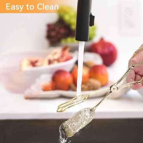 Gold Serving Tongs, Zinc Alloy Bread Clip Salad Food Tongs for Serving Food, 23cm/9.1in X 5cm/2.0in (Gold)