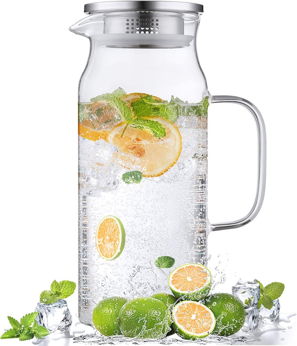 Bivvclaz 2 Liter 68 oz Glass Pitcher with Lid and Handle, Glass