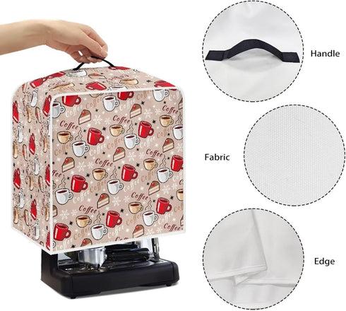 Coffee Printed Coffee Maker Cover with Top Handle, Large Dustproof Washable Protective Cover for Kitchen Bar, Home