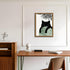 Set 3, 12x16In Framed Sage Green Cat Wall Art of Natural OAK Wood Frame Boho Cute Black Cat Wall Decor Paintings