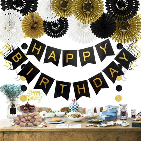 BEISHIDA Black Gold White Hanging Honeycomb Round Paper Fans Decoration Set for New Year Baby Shower