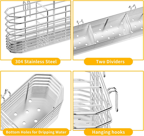 JAQ Utensil Holder for Sink, Rust Free Sus304 Stainless Steel Cutlery Rack Organizer with Hooks for Dish Drying