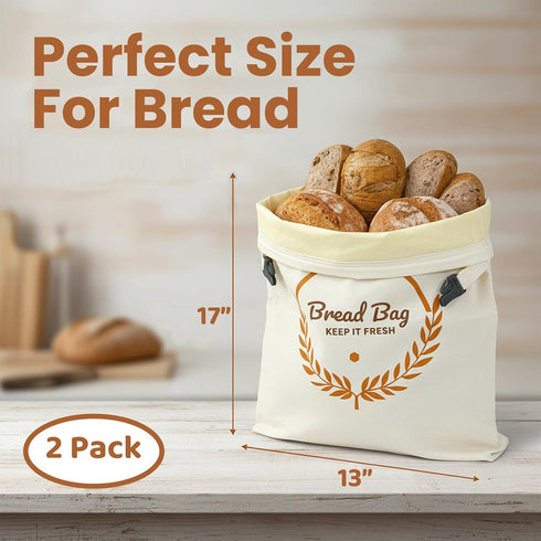 pipi&titi (2-packs),Zippered Storage,17x12.6 inches Reusable Beeswax Bread Bags for Homemade Bread Bread Bag
