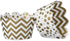 Set of 24 Gold and White Cupcake Wrappers - Reversible Cup Cake Holder Wraps with Dots, Chevrons for Parties
