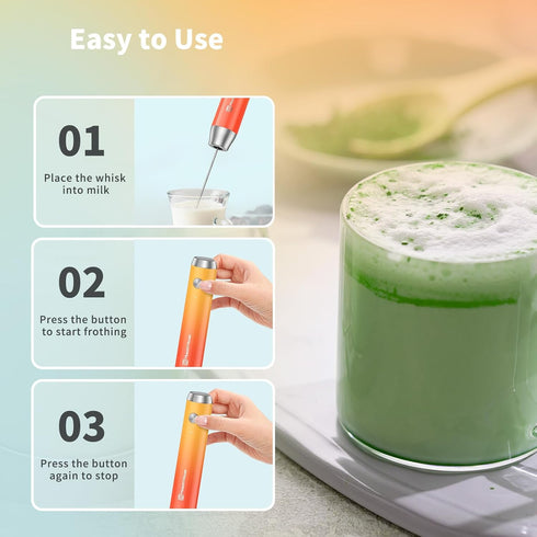 Maestri House Rechargeable Milk Frother with Stand, Handheld Electric Foam Maker with Detachable Stainless Steel Whisk