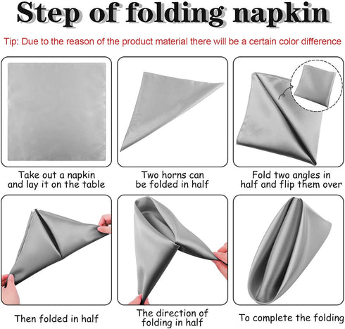 ANECO 12 Pieces Satin Napkins, Soft Dinner Napkins 17 x 17 Inches for Restaurant, Weddings, Party