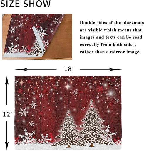 Christmas Tree with Snowflake Placemats Set of 6, Winter Holiday Kitchen Mat Dining Place Mat, Heat-Resistant