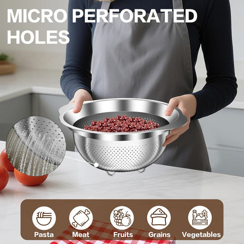 3 Colanders(2QT, 3QT, 5QT), Stainless Steel Colander for Kitchen, Stainless Steel Strainer, Pasta Strainer