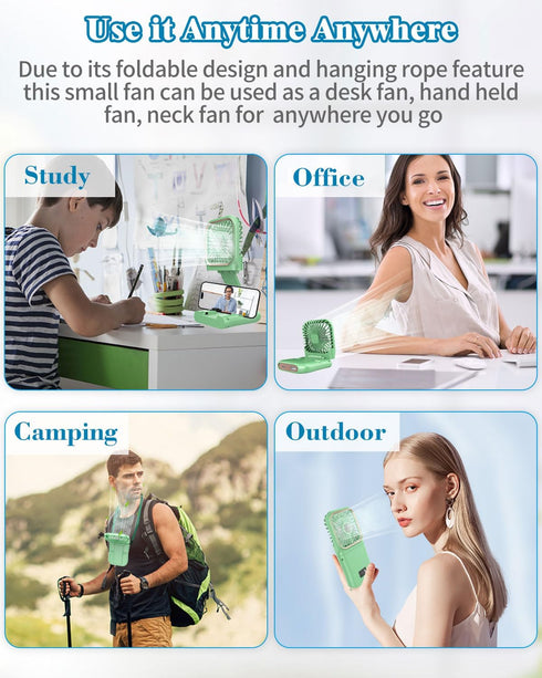 Mini Fan Handheld Foldable Fan, USB Personal Fans Portable Rechargeable Battery Fan 3 Speeds, Cute Face Cooling Fan for